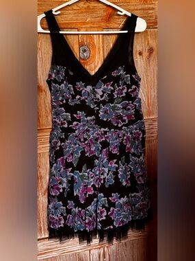 Vintage Free People Black Floral V-Neck Sleeveless sundress Dress